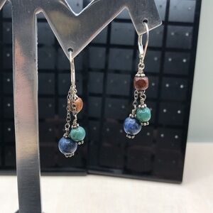 Vintage sterling silver 925 drop dangle boho style earrings, colorful, fun.